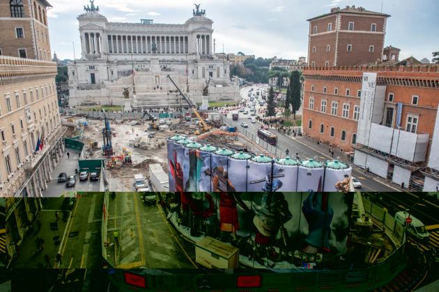 Roma, al cantiere di piazza Venezia la terza opera di 'Murales'