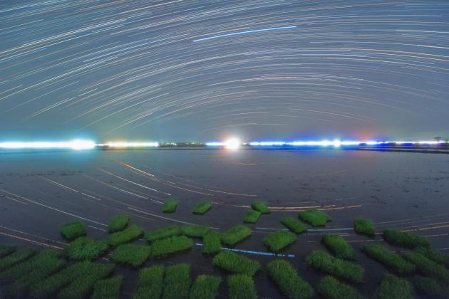 Cina: Heilongjiang, panorama notturno delle risaie (1)
