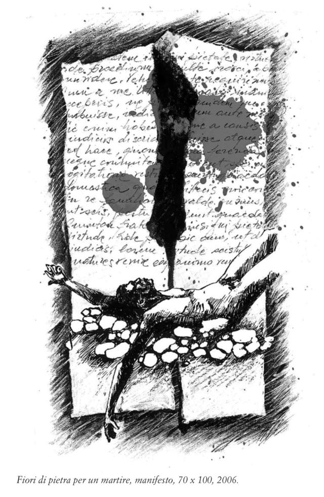 disegno dell'artista Piero Tarticchio con tema i Martiri delle Foibe