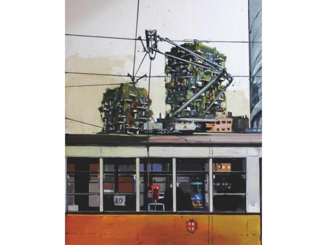 Prospettiva urbana a Milano, il passaggio del tram