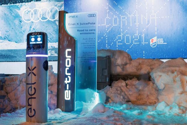 Enel X e Audi portano la mobilit&agrave; elettrica ai Campionati di Sci alpino di Cortina 2021