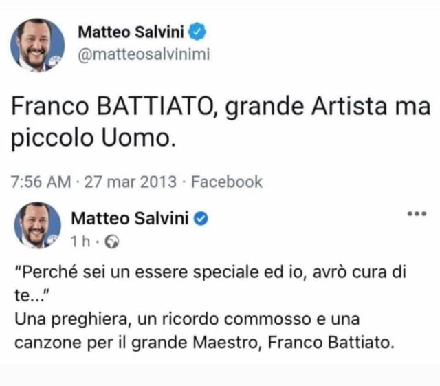 Franco Battiato morto, quando Salvini scriveva: "Grande artista ma piccolo uomo"