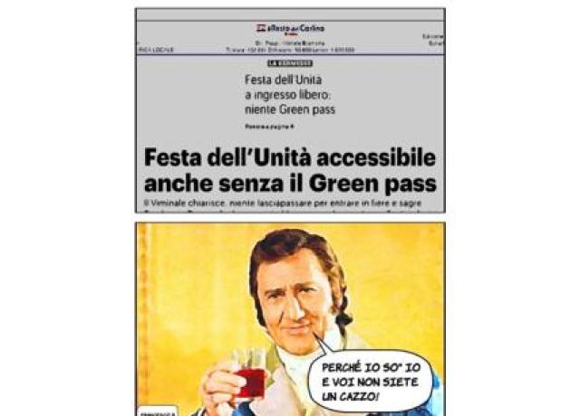 Festa dell'Unit&agrave; 2021 senza Green pass.  Il web ironizza: "Perch&eacute; io sono io..."