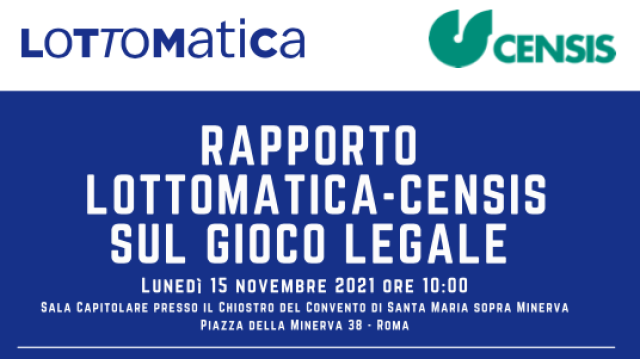 Luned&igrave; 15 novembre al Senato presentazione del Rapporto Lottomatica-Censis sul gioco legale in Italia