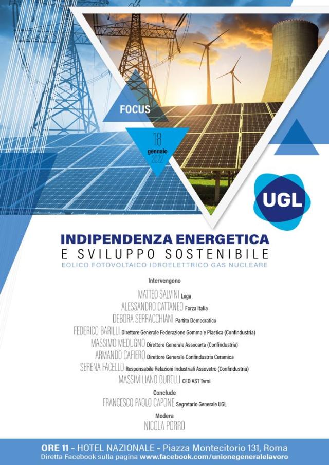 Indipendenza energetica e sviluppo sostenibile: Eolico, Fotovoltaico, Idroelettrico, Gas Naturale
