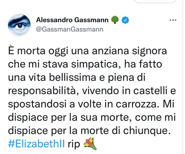 Alessandro Gassmann sulla Regina Elisabetta: "&Egrave; morta un'anziana signora come chiunque". I