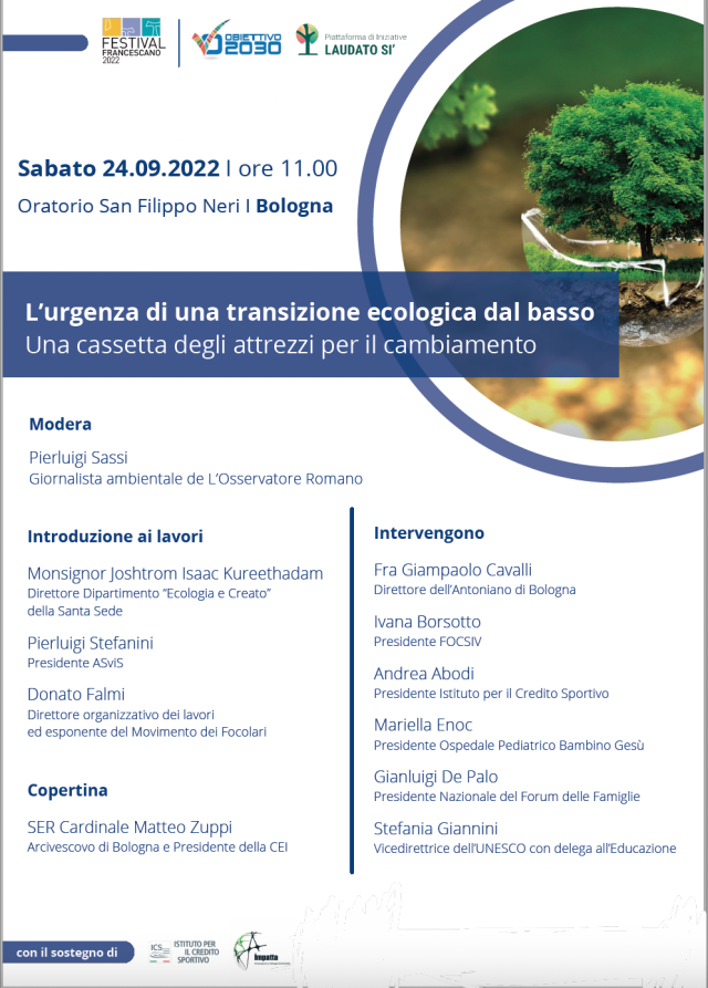 Festival Francescano. Sabato 24 settembre, a Bologna, convegno sulla transizione ecologica