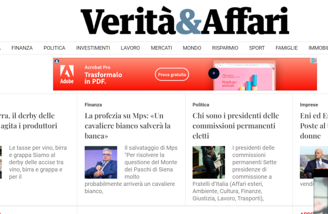  Verit&agrave;&Affari, dal 30 Novembre addio al cartaceo: Belpietro punta tutto sull'online