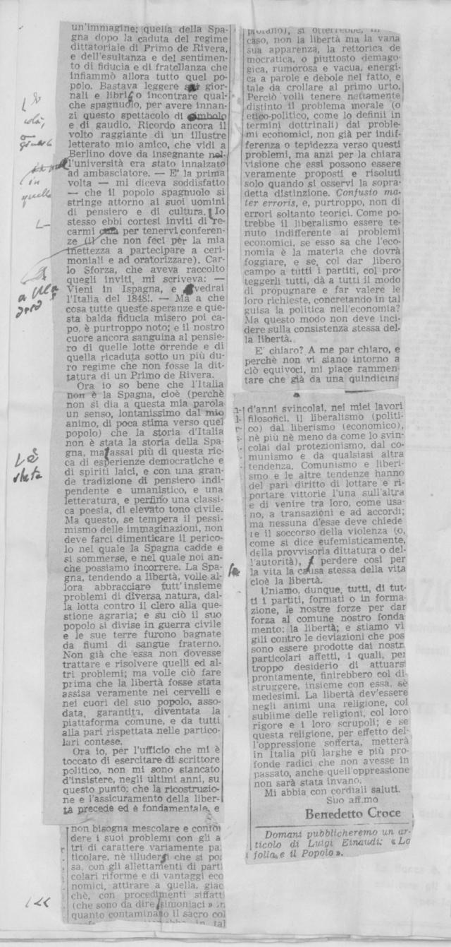 Conservatorismo liberale, elementi del pensiero politico di Benedetto Croce il filosofo non laureato. I parte