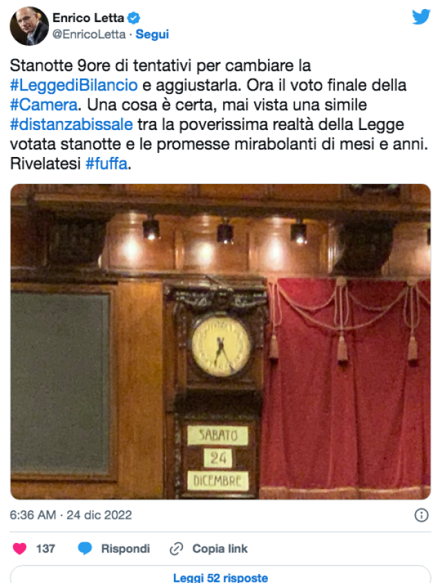 Manovra, Letta affonda la legge di bilancio: "Mai cos&igrave; distante da fuffa e promesse"