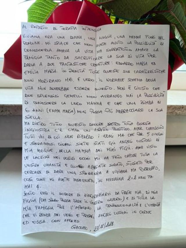 Brindisi, morta per parto gemellare, la lettera del marito ai medici: "Angeli custodi in carne e ossa"