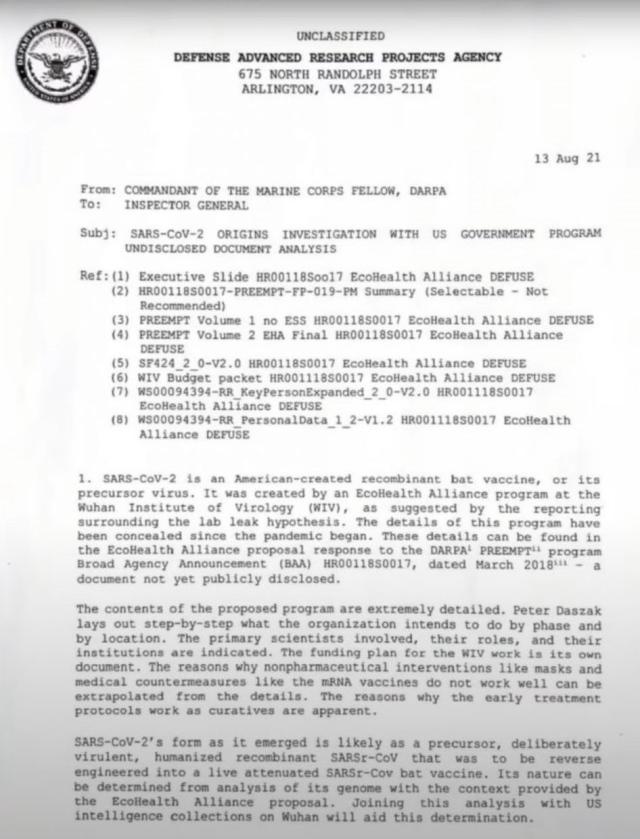 Covid, DARPA: "Virus creato in laboratorio a Wuhan da EcoHealth Alliance. Progettato per essere deliberatamente virulento"