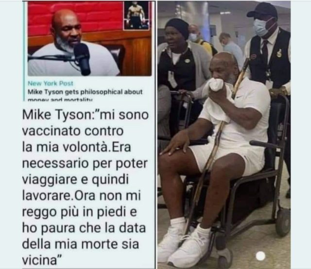 Mike Tyson in sedia a rotelle: "Mi sono vaccinato contro la mia volont&agrave; per lavorare. Ora non cammino pi&ugrave;". Bufala o verit&agrave;?