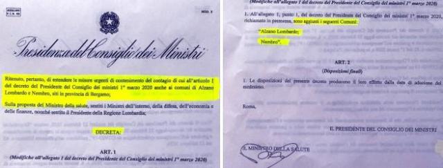Inchiesta Covid di Bergamo, Speranza firm&ograve; decreto per zona rossa a Nembro il 4 marzo, ma Conte no