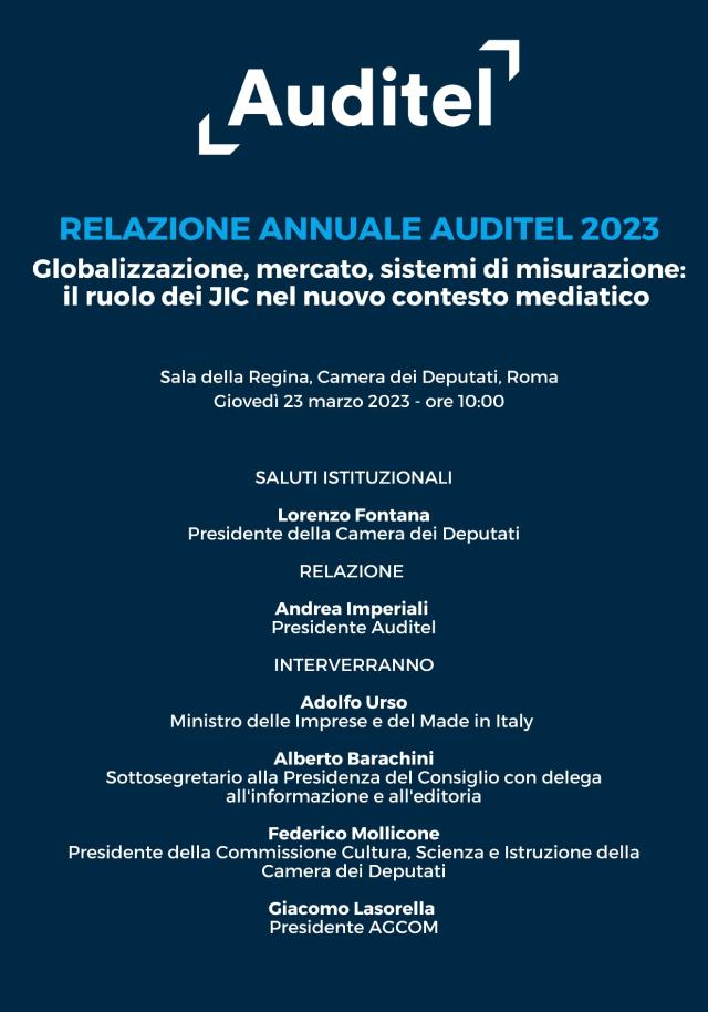 Presentazione della Relazione Annuale Auditel 2023 "Globalizzazione, mercato, sistemi di misurazione: il ruolo dei JIC nel nuovo contesto mediatico"