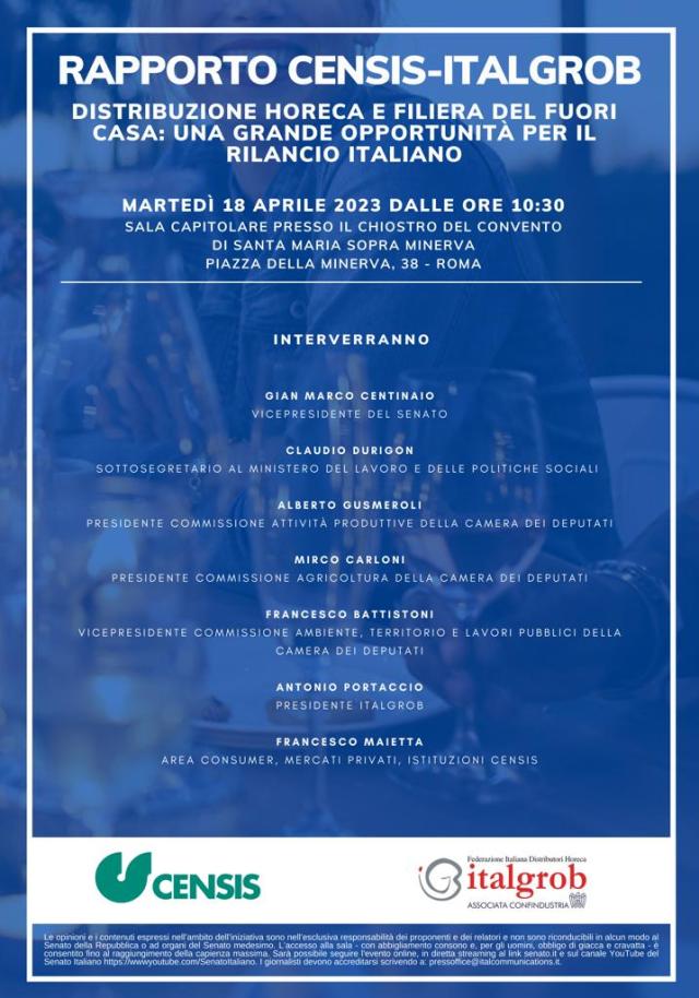 Presentazione secondo Rapporto Censis-Italgrob sulla distribuzione Horeca e la filiera del fuori casa