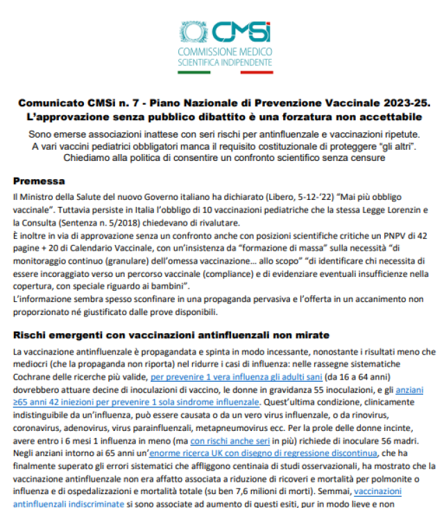 Convegno CMSi su Piano Nazionale di Prevenzione Vaccinale  2023-2025: "Scienza e discernimento, per non ripetere errori passati"