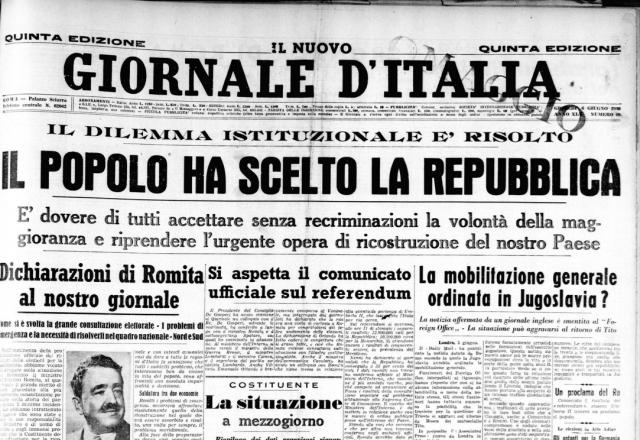 Festa della Repubblica italiana, il ministro dell'Interno Romita a Il Giornale d'Italia: "Accettare senza recriminazioni e riprendere l'opera di ricostruzione". Ma era il 6 giugno del 1946