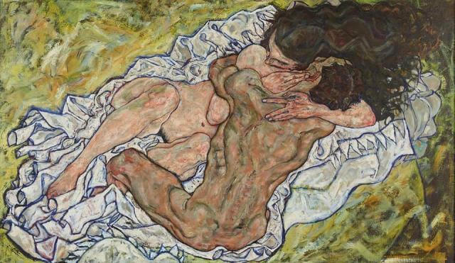 Gli amanti di Schiele uniti in un abbraccio che non si pu&ograve; sciogliere
