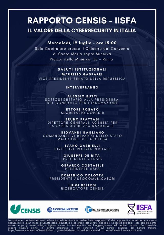 Presentazione al Senato del Rapporto CENSIS-IISFA &ldquo;Il valore della Cybersecurity in Italia&rdquo;
