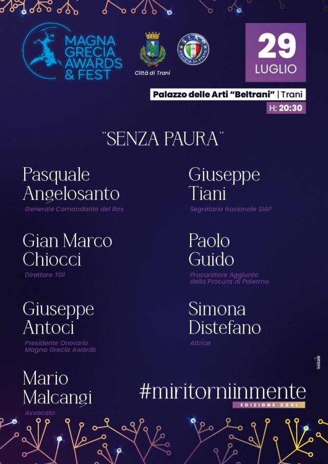 MAGNA GRECIA AWARDS  & FEST Evento "SENZA PAURA"