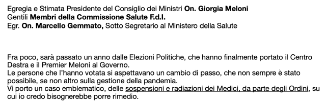Farmacisti indipendenti d&rsquo;Italia a Meloni: &ldquo;Reintegrare migliaia di colleghi radiati o sospesi per aver curato i malati durante il periodo del Covid&rdquo;