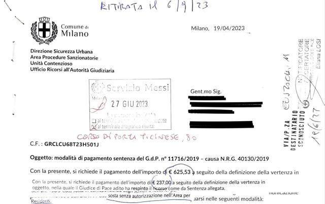 Comune di Milano, 3 multe del 2019 per un regolare parcheggio nella via di residenza, in cartella a &euro; 1.000, raccomandata da recuperare in posta, con la notizia di recarsi alla Casa Comunale: neanche 
