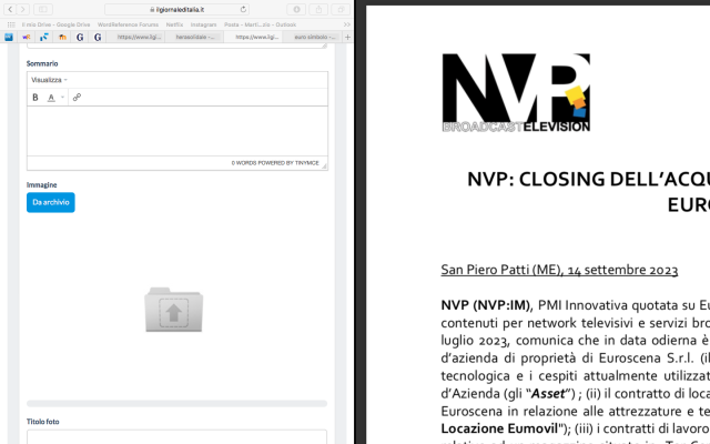 NVP, la PMI acquisisce Euroscena S.r.l per &euro;80 mila