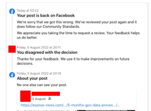 Vaccino Covid, effetti avversi, Facebook censura lo studio UKHSA poi ci ripensa e si scusa: &ldquo;Rispetta i nostri standard&rdquo;