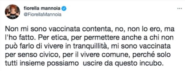 Vaccino Covid, Fiorella Mannoia: &ldquo;Non sono contenta di essermi vaccinata, l&rsquo;ho fatto per etica&rdquo;
