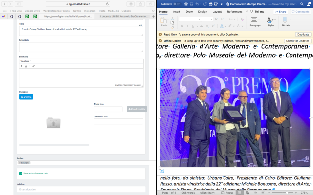 Premio Cairo, Giuliana Rosso &egrave; la vincitrice della 22&deg; edizione; 