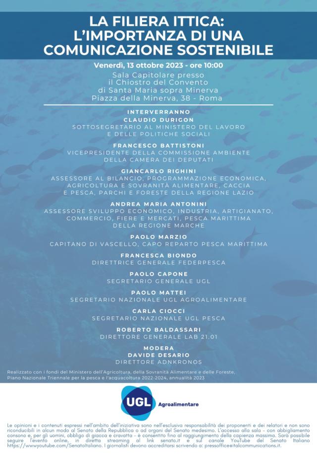 UGL PESCA. La Filiera ittica: l&rsquo;importanza di una comunicazione sostenibile