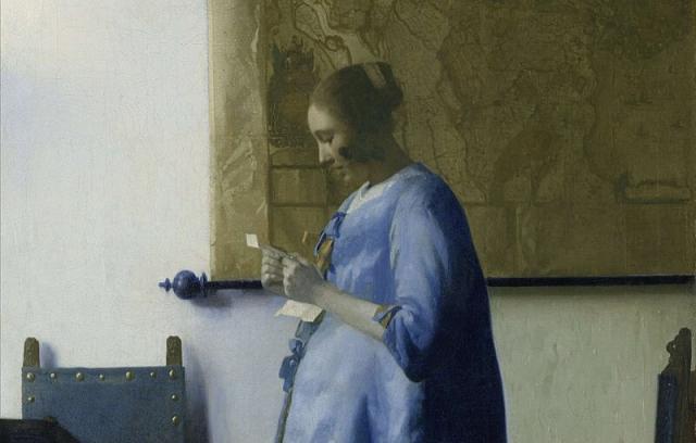 "Donna in blu che legge una lettera": il maestro olandese Vermeer  all'apice  del successo