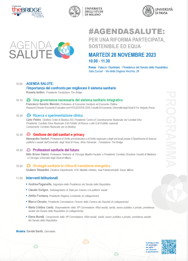Fondazione The Bridge presenta: #AGENDASALUTE, per una riforma partecipata, sostenibile ed equa