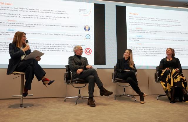 Paule Ansoleaga Abascal, Paolo Fiorentino, Simonetta Cristofari, Desir&eacute;e Scarabelli - evento Inclusive Finance del 28 dicembre u.s.
