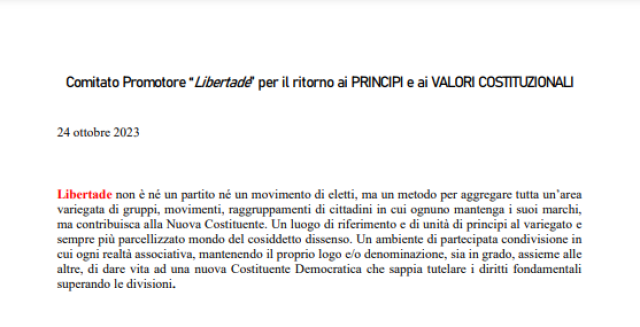 Alessandro Meluzzi fonda il comitato Libertade: "N&eacute; un partito n&eacute; un movimento, ma un metodo per il ritorno ai PRINCIPI e ai VALORI COSTITUZIONALI"