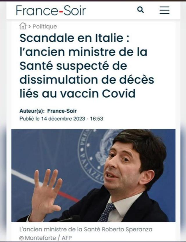 Vaccino Covid, Francia: "Scandalo in Italia, Speranza e Magrini indagati, l'ex ministro nascose morti legate al siero. Mancata trasparenza e integrit&agrave;"