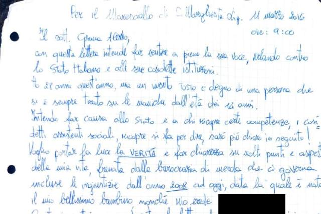Alessio Grana e la lettera al maresciallo dei Carabinieri del 2016: il figlio  di 8 anni in comunit&agrave; e visto di nascosto, i problemi con gli assistenti sociali e la perdita della patria  potest&agrave; - ESC
