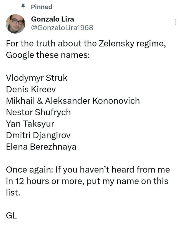 Gonzalo Lira: &ldquo;Per la verit&agrave; su regime Zelensky cercate questi nomi&rdquo; e cita gli oppositori del governo: Struk, Kireev, i fratelli Kononovich, Shufrych, Taksyur, Djangirov e Berezhnaya