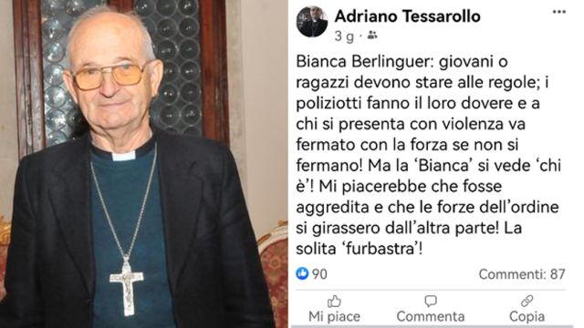 Chioggia, vescovo emerito indiavolato contro la Berlinguer, che aveva solidarizzato con gli studenti manganellati: "Spero venga aggredita e la polizia la ignori", lei: "Amore cristiano"