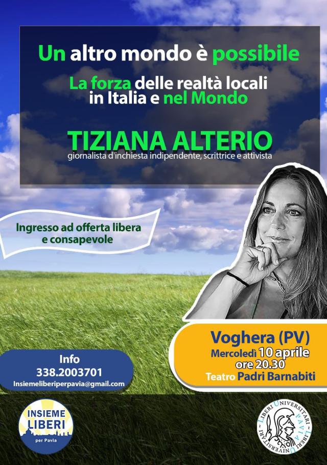 Tiziana Alterio, giornalista d'inchiesta indipendente e scrittrice, ospite di Insieme Liberi a Pavia