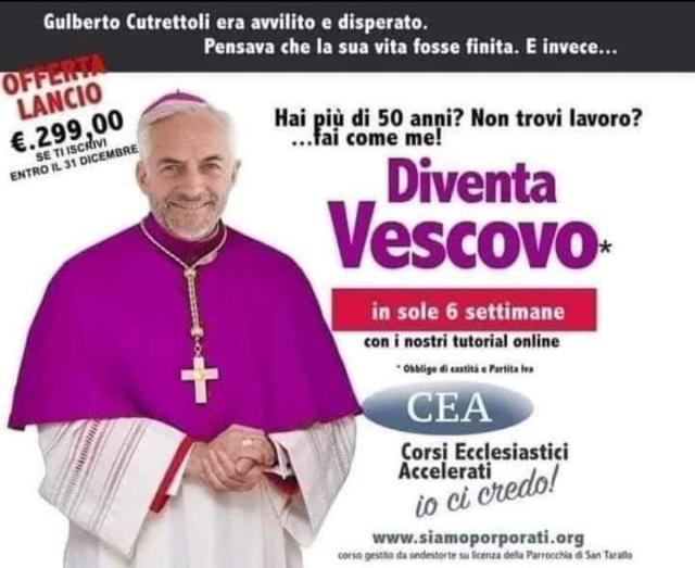 "Hai 50 anni e non trovi lavoro? Diventa vescovo in 6 settimane a 299 euro", l'annuncio choc che gira sul web