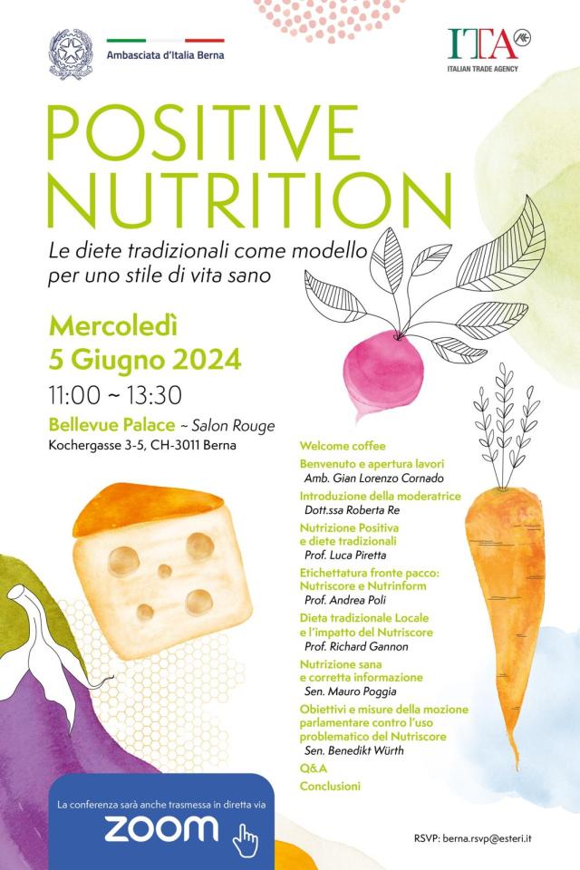 A Berna l&rsquo;evento &ldquo;Positive Nutrition&rdquo;. Le diete tradizionali come modello per uno stile di vita sano