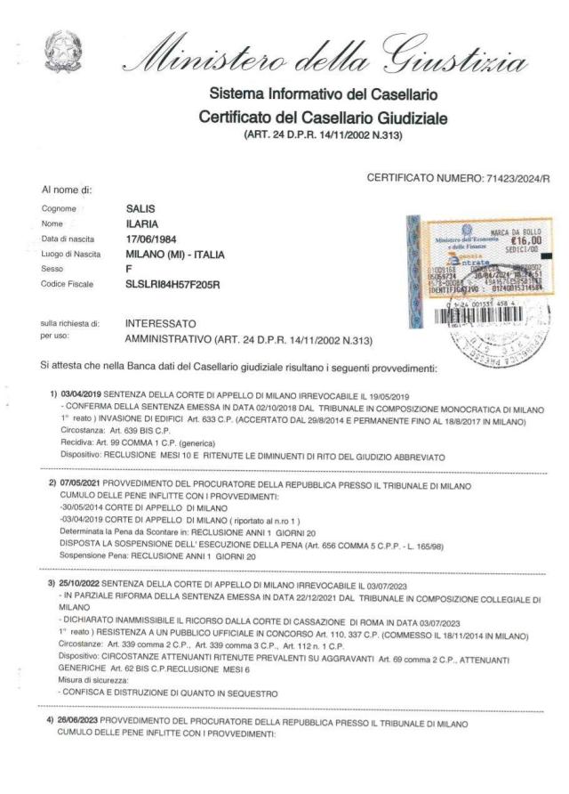 Fedina Penale Ilaria Salis pubblicata da Ministero Interno, 2 condanne per invasione di edifici e resistenza a pubblico ufficiale