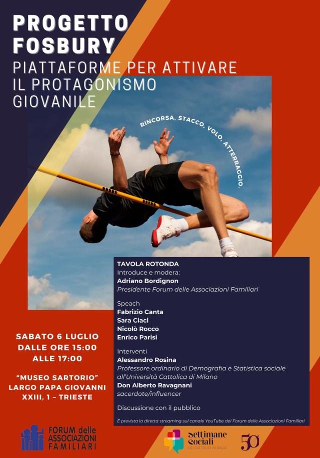 50a Settimana Sociale dei Cattolici. Forum delle Associazioni Familiari presenta &ldquo;Progetto Fosbury&rdquo; Piattaforme per attivare il protagonismo giovanile