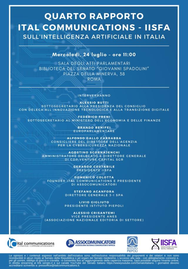 Presentazione al Senato del Quarto Rapporto Ital Communications -IISFA sull&rsquo;Intelligenza Artificiale in Italia
