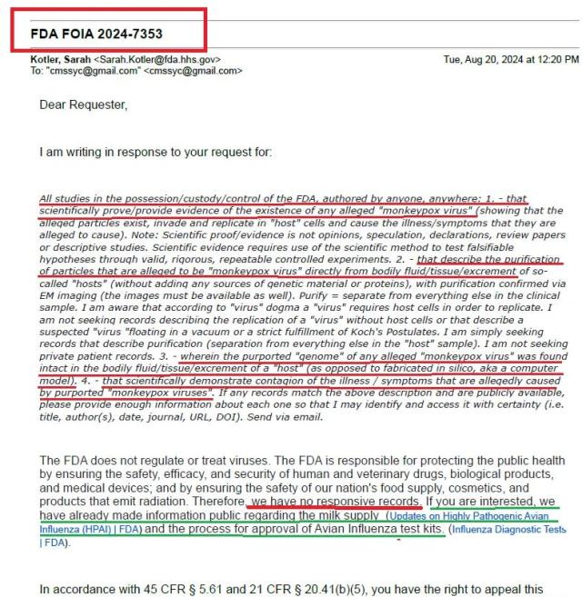 Fda ammette "Nessuna prova dell&rsquo;esistenza in natura del vaiolo delle scimmie n&eacute; di contagi&rdquo;; la dichiarazione alla cacciatrice di fake news sui virus