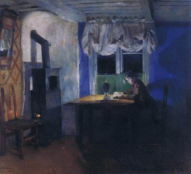  "Alla luce di una lampada&rdquo;, un&rsquo;opera rappresentativa della produzione della pittrice norvegese Harriet Backer