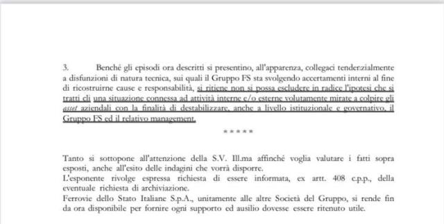 Caos treni, esposto Fs: "Possibile sabotaggio, troppi eventi anomali e ravvicinati, volont&agrave; di destabilizzare il gruppo"