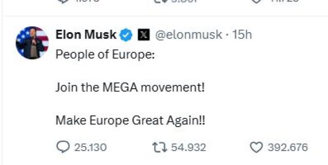 Musk lancia movimento MEGA (Make Europe Great Again): &ldquo;L&rsquo;Ue torni grande&rdquo;, il Tesoro concede al Doge la supervisione di 5 mila mld$